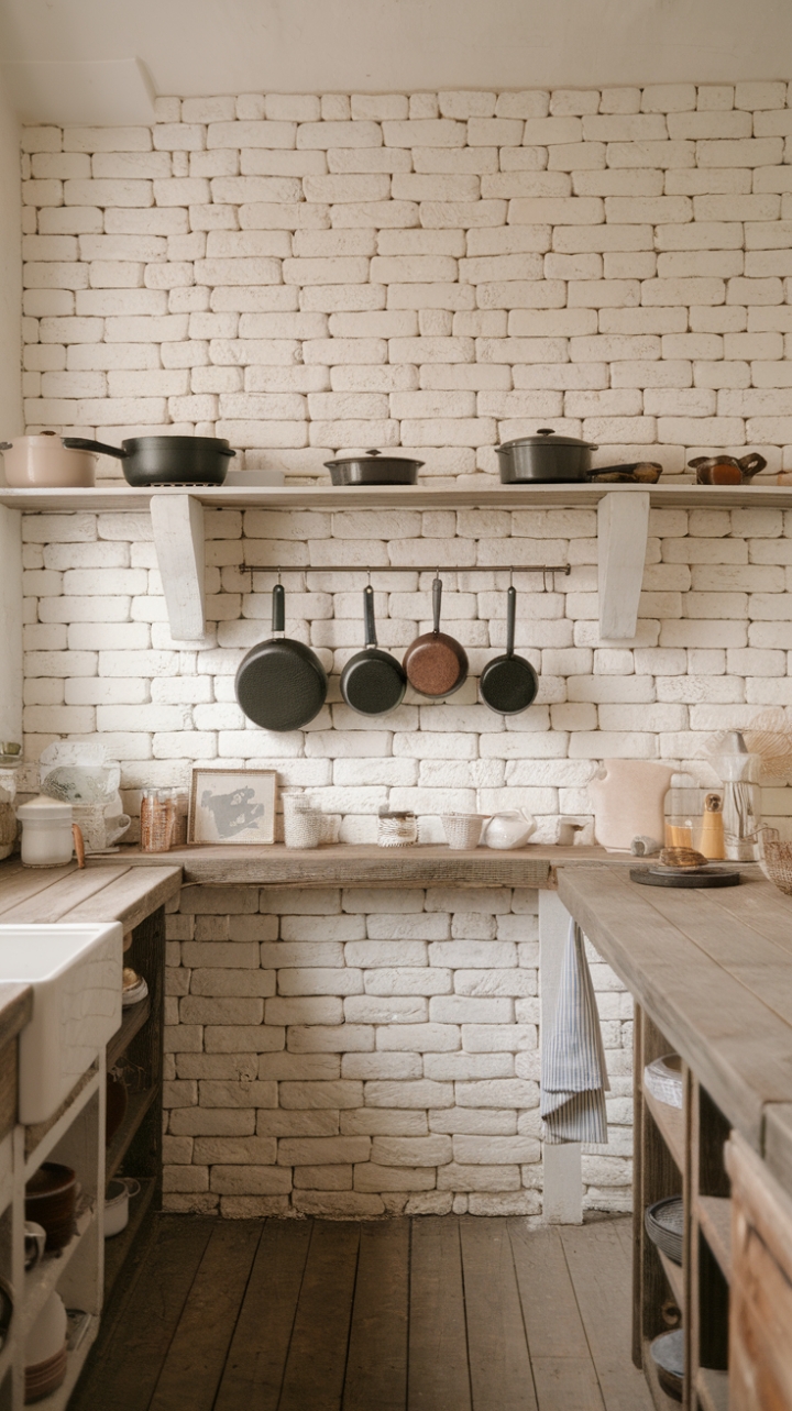 Rustic Charm: Whitewashed Brick and Natural Wood Accents