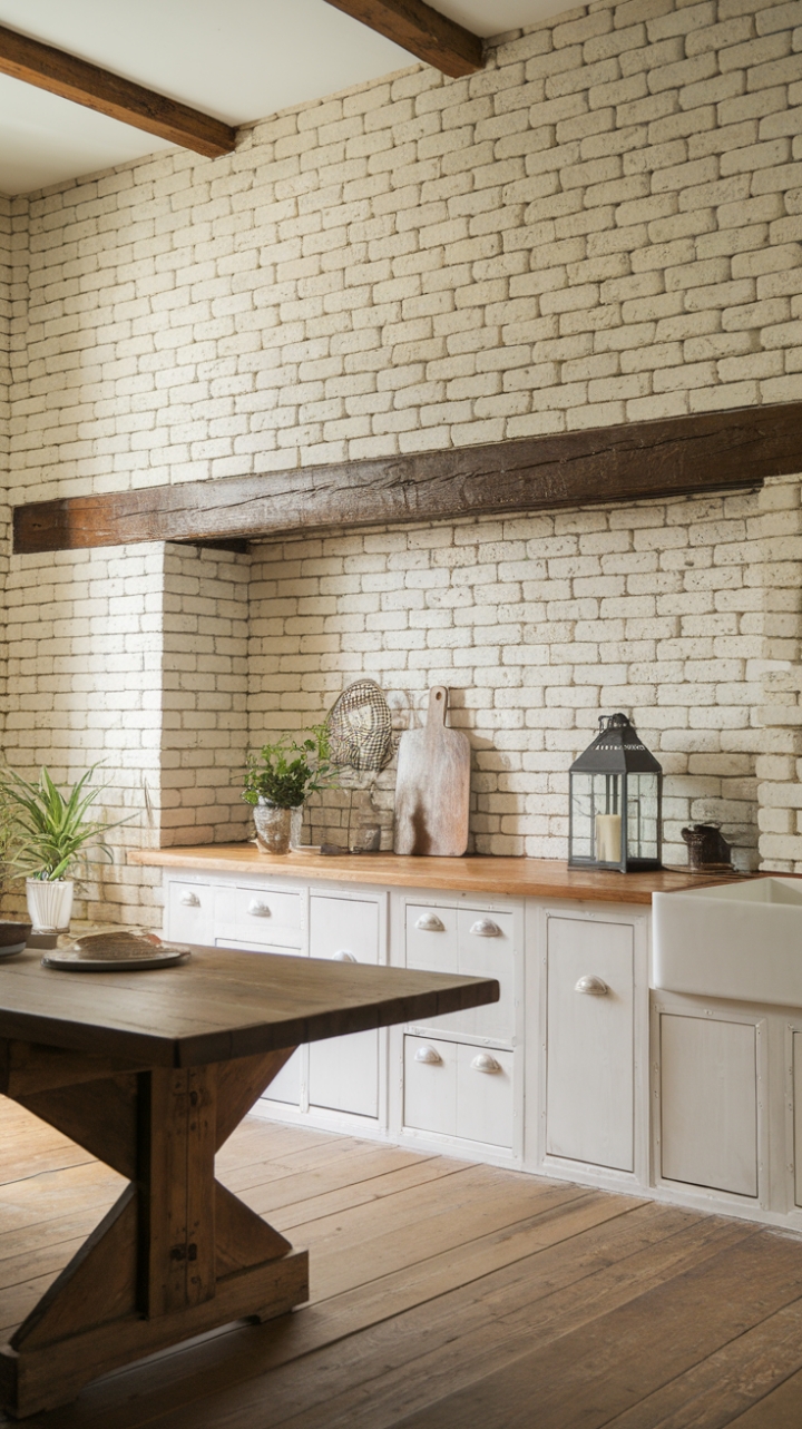 Rustic Elegance: Textured Brick and Warm Wood Accents
