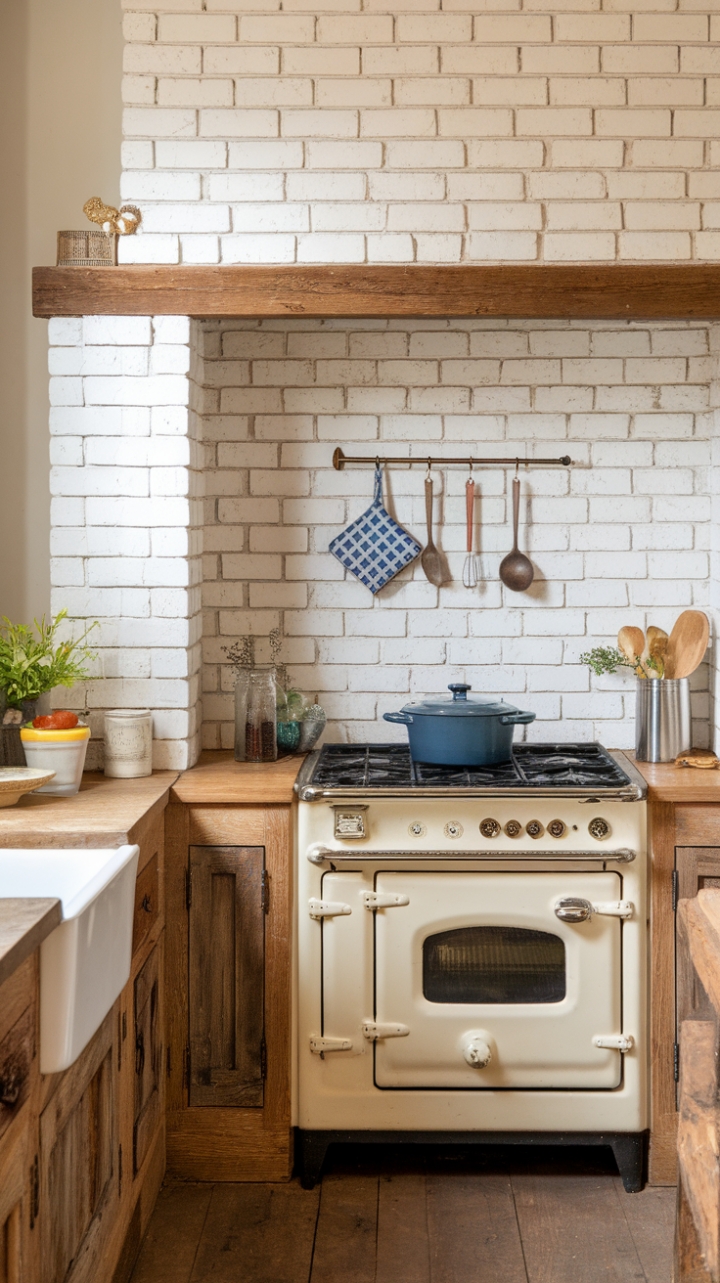 Rustic Charm: A Cozy Kitchen with White Brick Backsplash