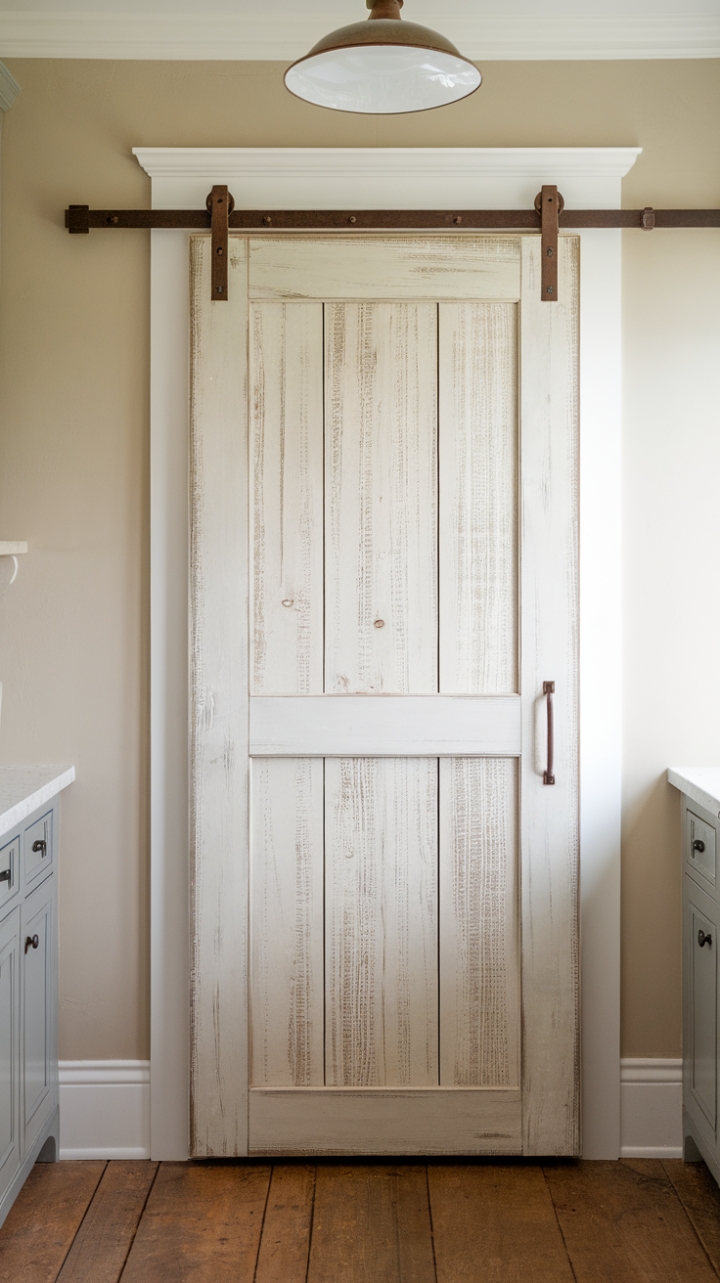 Farmhouse Charm: Sliding Barn Door Enhances Kitchen Space