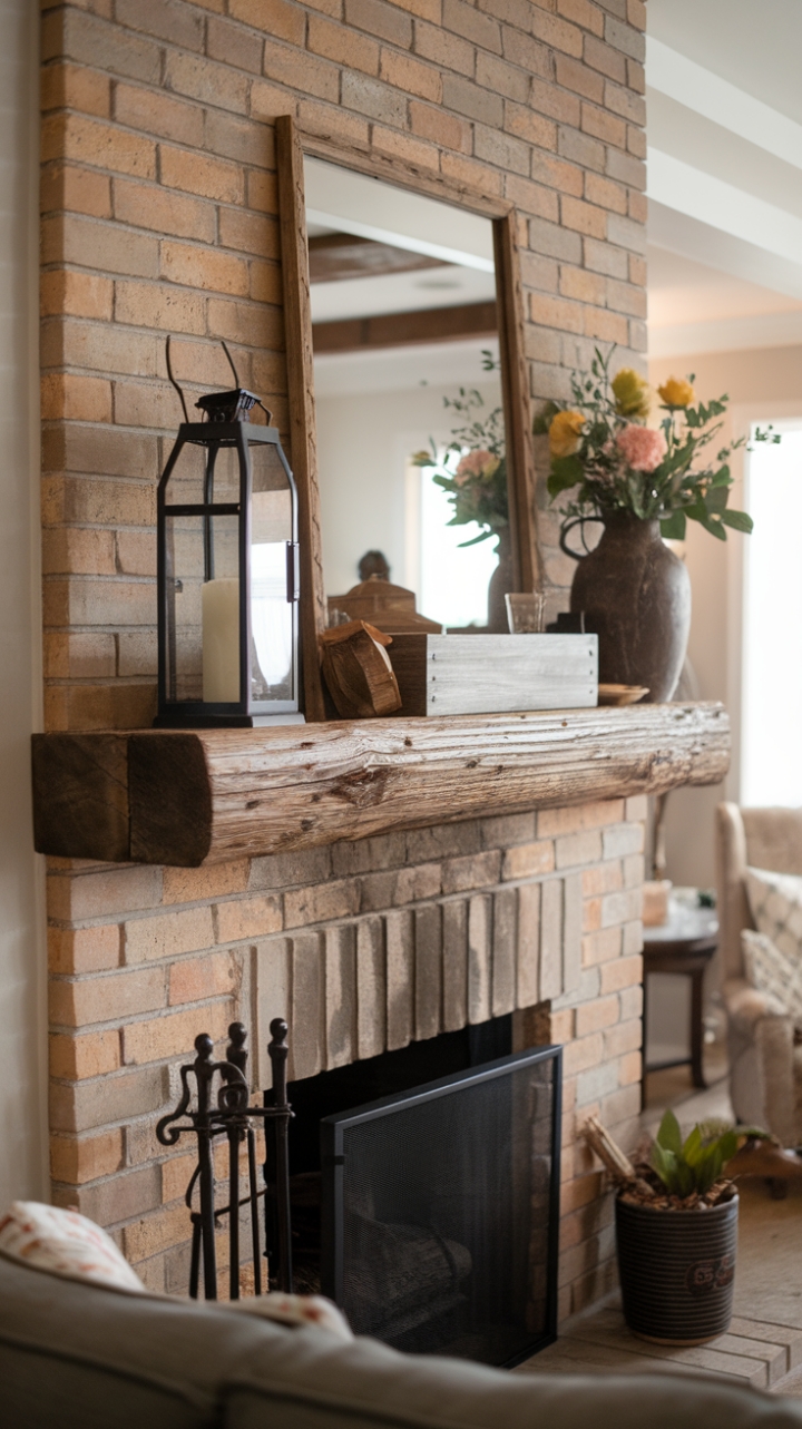 Elegant Farmhouse Mantel with Vintage Touches