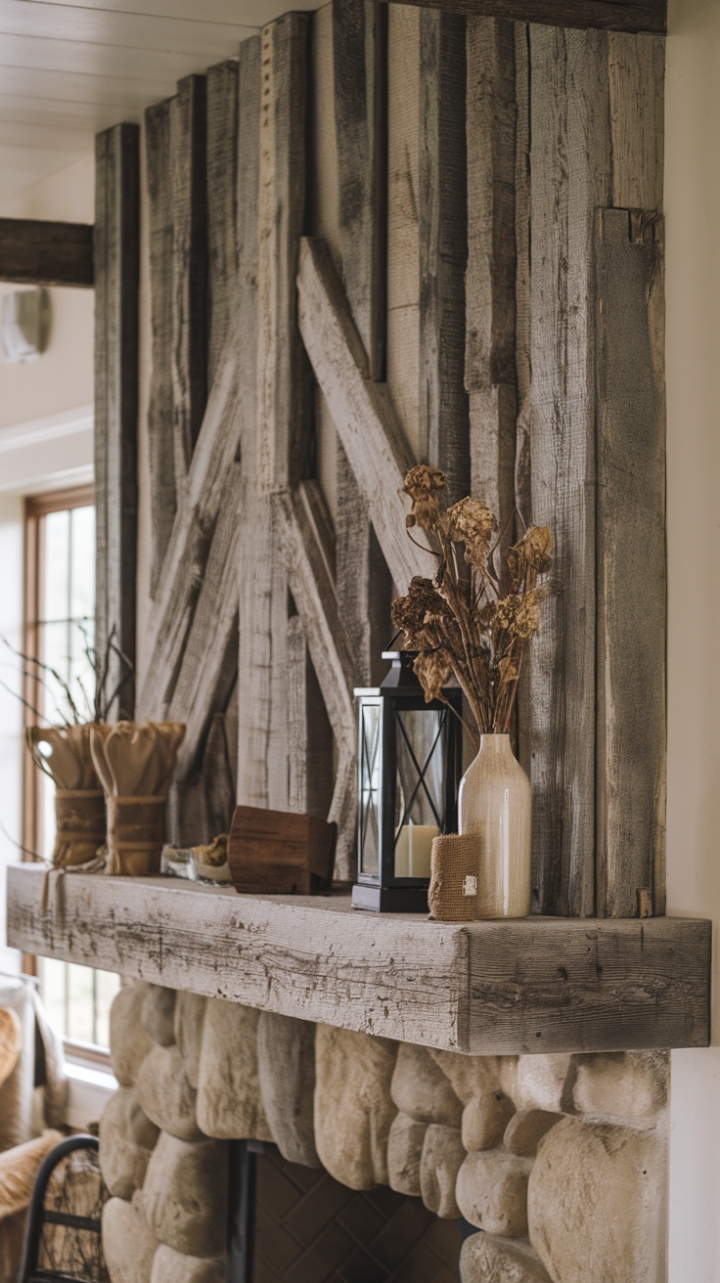 Cozy Farmhouse Fireplace with Vintage Touches