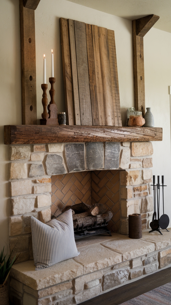 Rustic Charm: A Cozy Barn Beam Mantelpiece