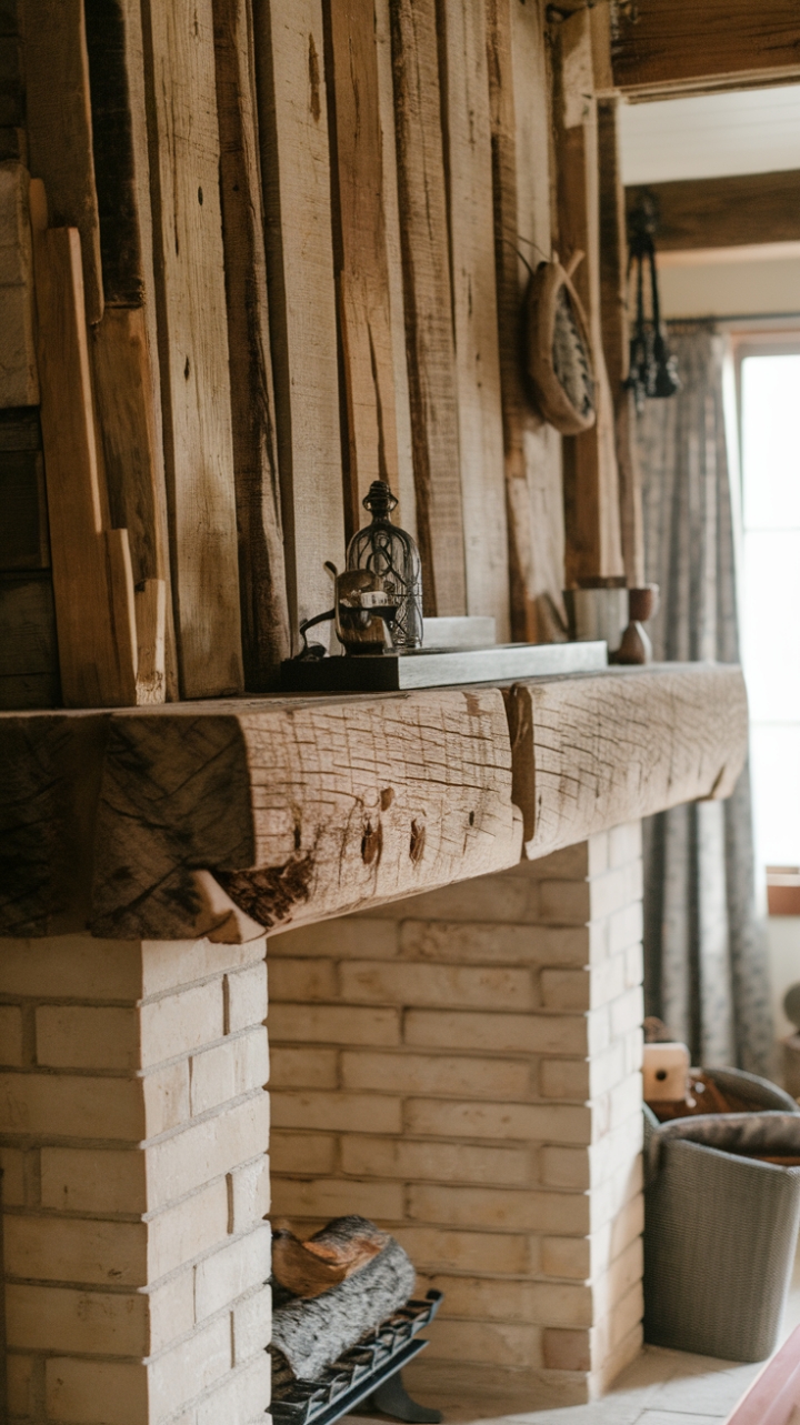 Rustic Elegance: Barn Beam Mantel and Warmth