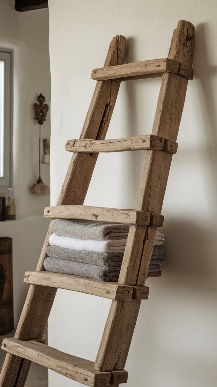 Charming Wooden Ladder for Stylish Towel Storage