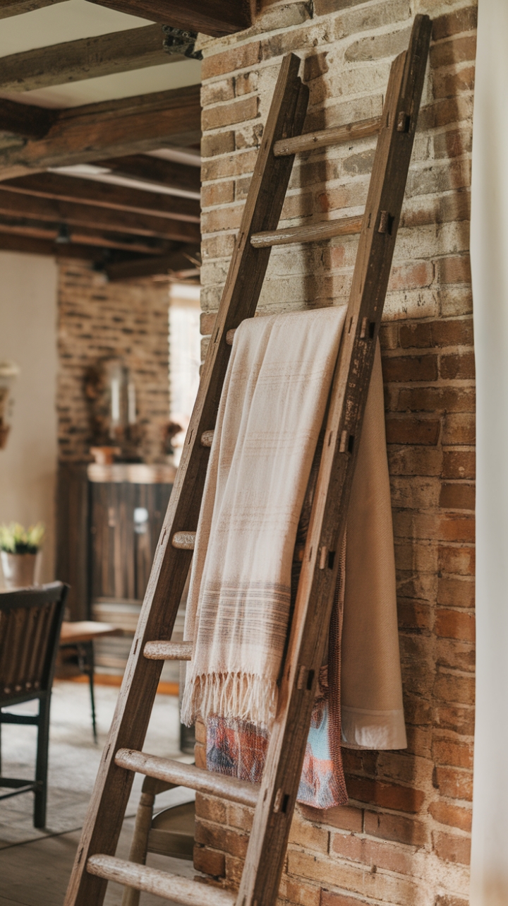 Rustic Elegance: Cozy Ladder Display for a Warm, Inviting Space