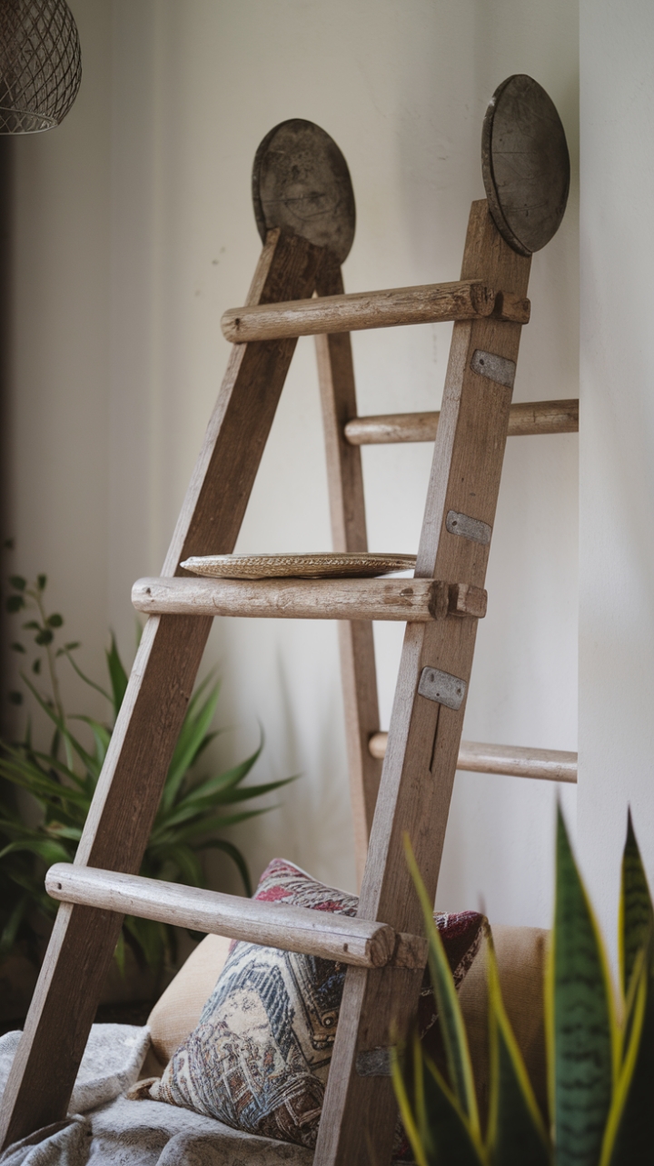 Rustic Charm: Elevate Minimalist Spaces with a Wooden Ladder