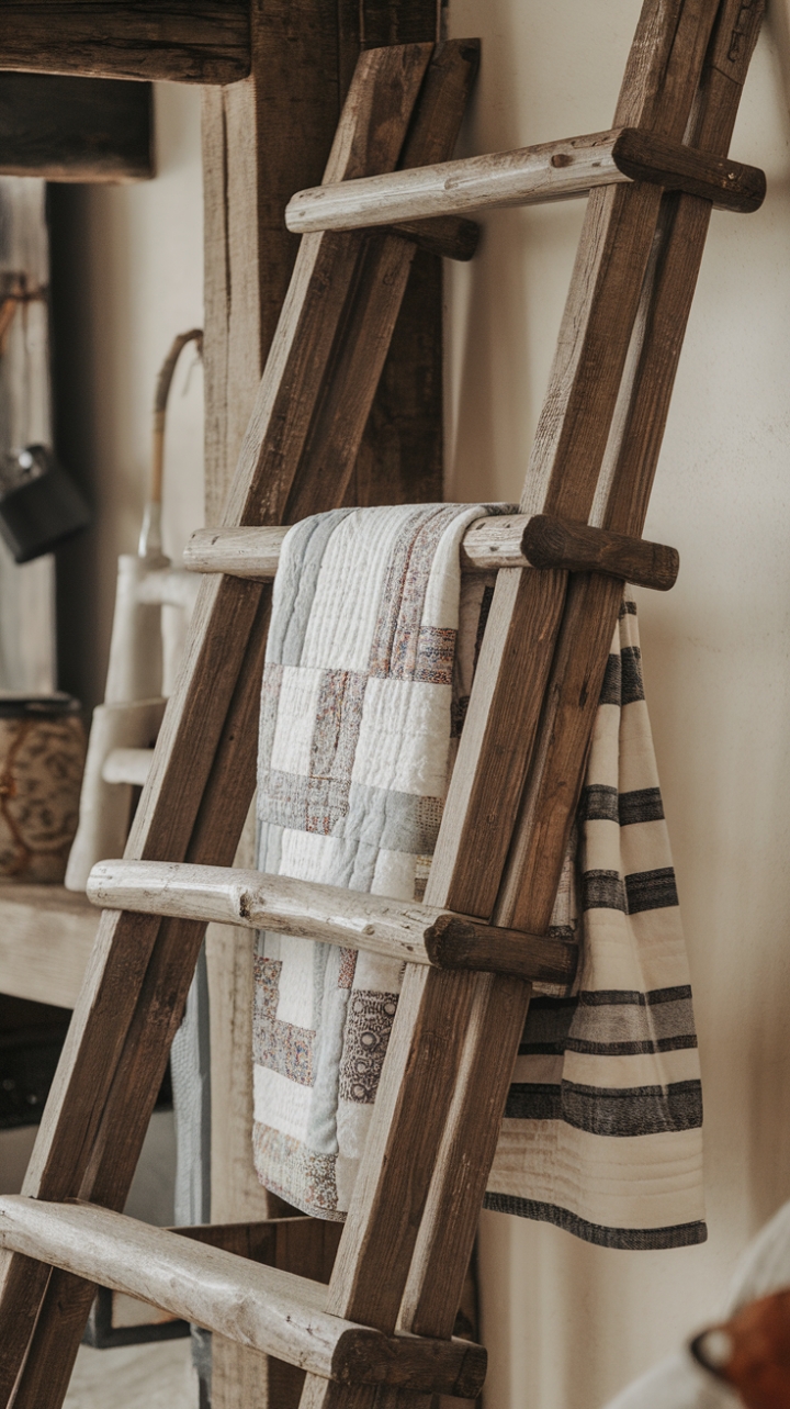 Country-Inspired Ladder for Quilts and Towels