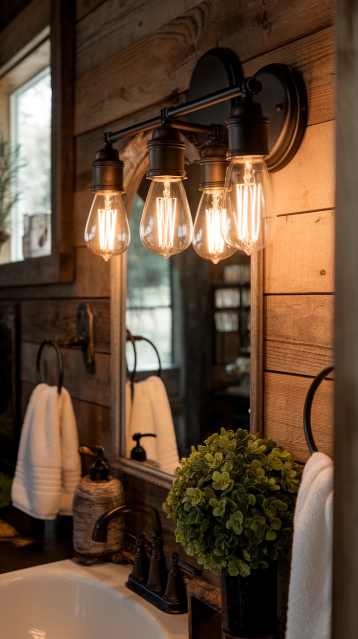 Vintage Black Vanity Light Enhances Cozy Country Charm