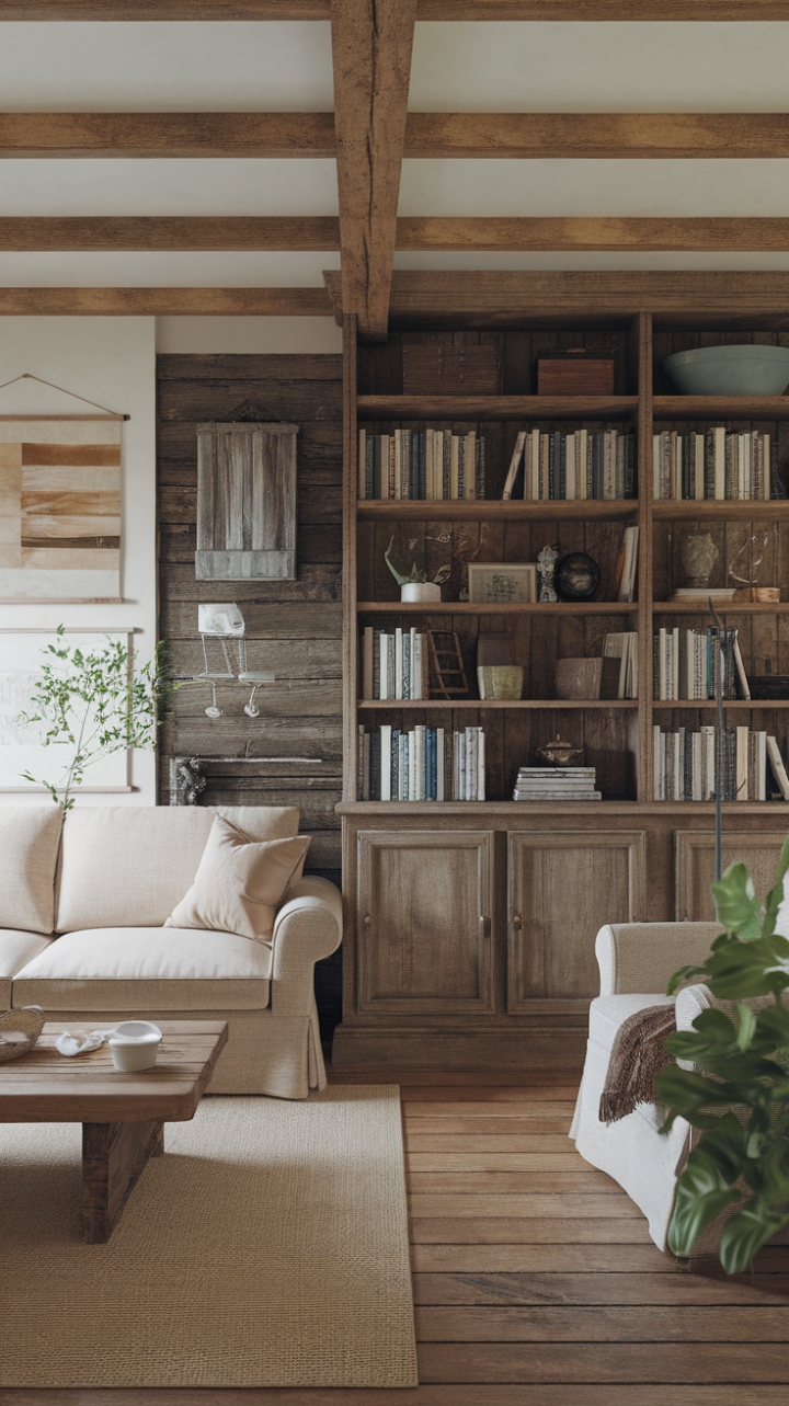 Rustic Charm Meets Modern Comfort in a Cozy Farmhouse Living Room