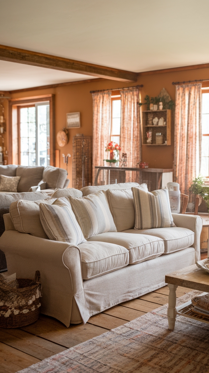 Charming Cottage Comfort: A Linen Slipcovered Sofa Sanctuary