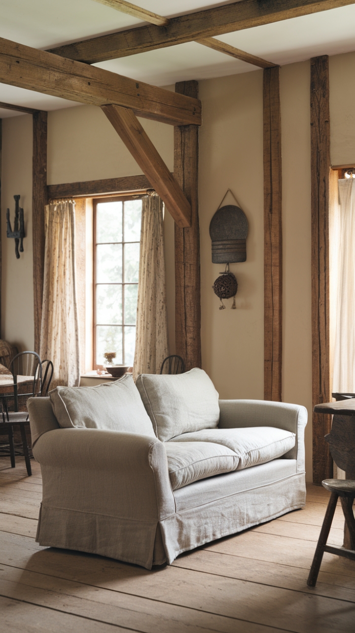 Rustic Elegance: A Linen-Slipcovered Sofa in a Cozy Sanctuary