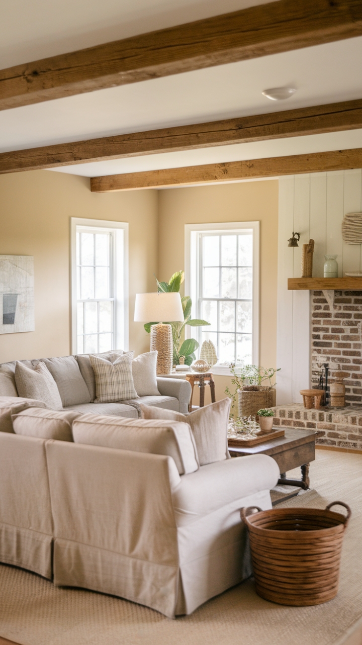 Rustic Charm: Linen Slipcovered Sofas and Cozy Details