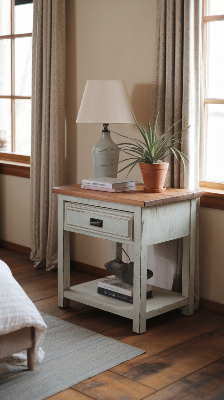 Cozy Retreat: Distressed Farmhouse Table Complements Natural Elements