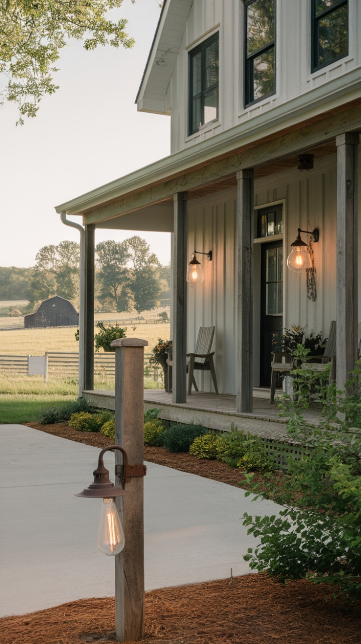 Country Charm: A Warmly Lit Farmhouse Exterior