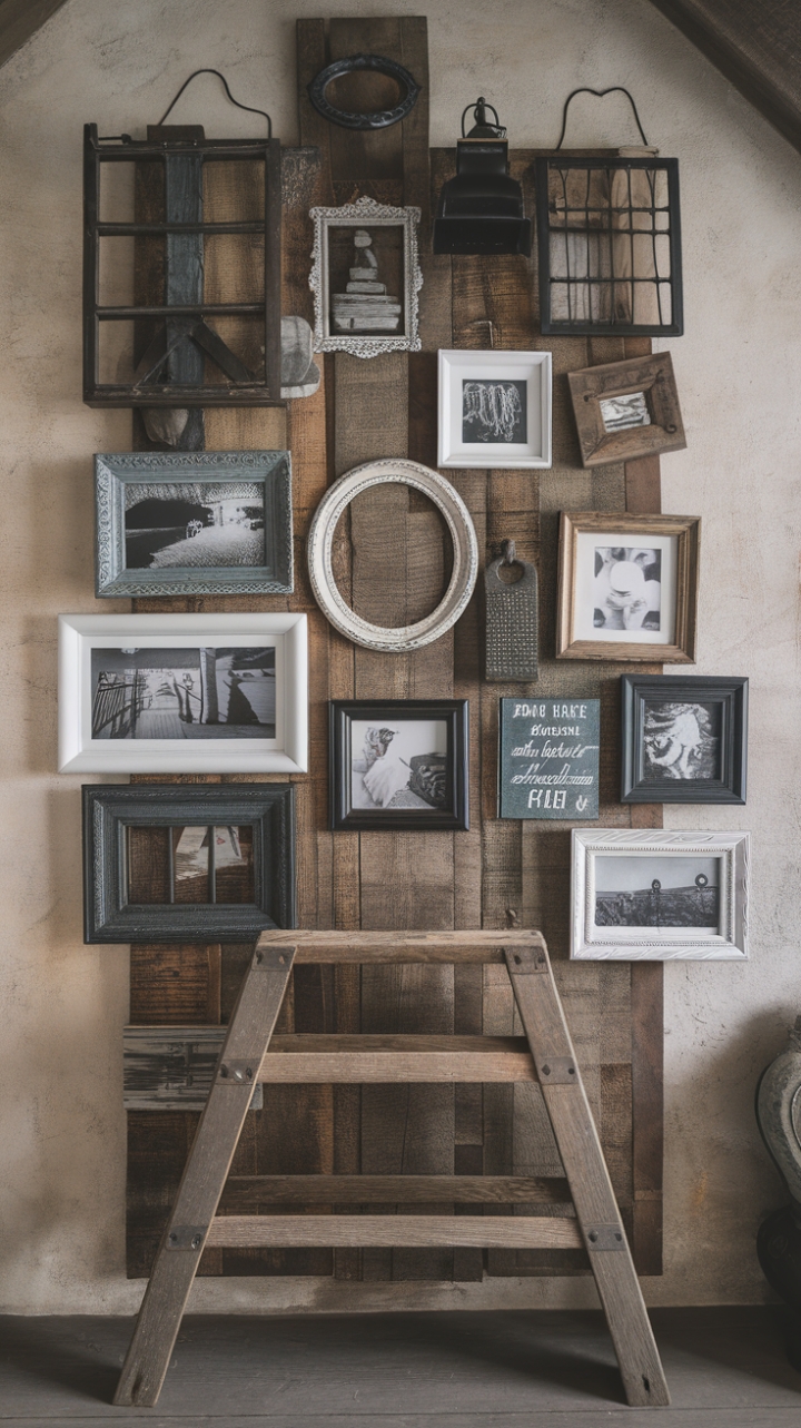 Vintage Photos and Wooden Ladder Create Warm Elegance