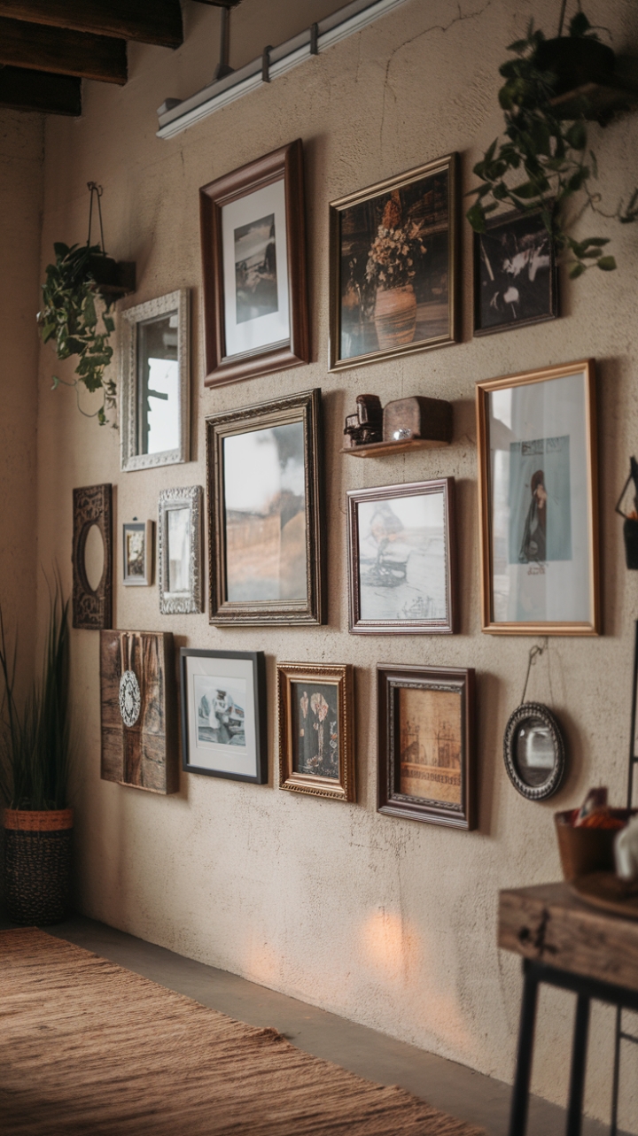 Rustic Elegance: A Gallery Wall of Art and Vintage Finds