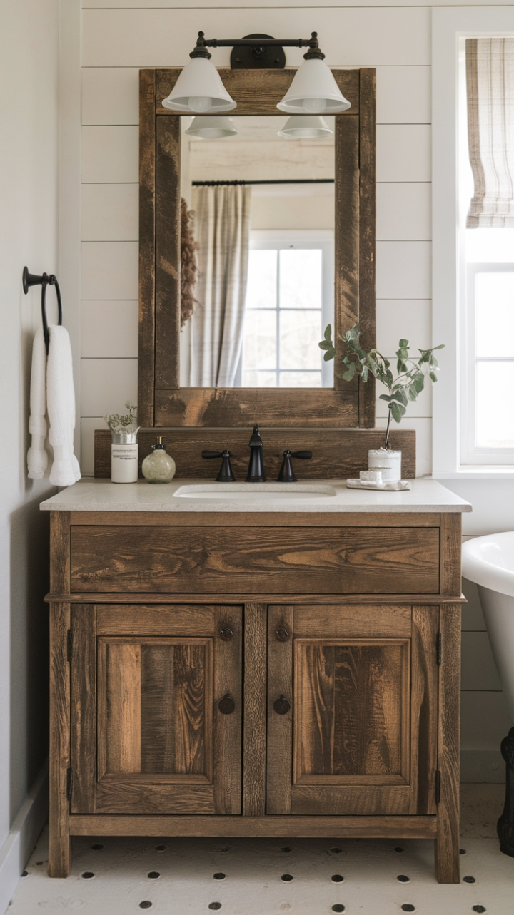 Vintage-Inspired Rustic Vanity Elevates Farmhouse Bathroom Style