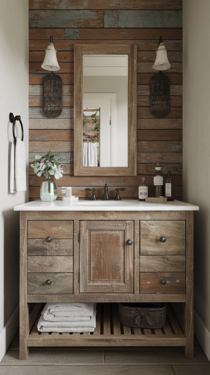 Charming Reclaimed Wood Vanity for a Rustic Farmhouse Look