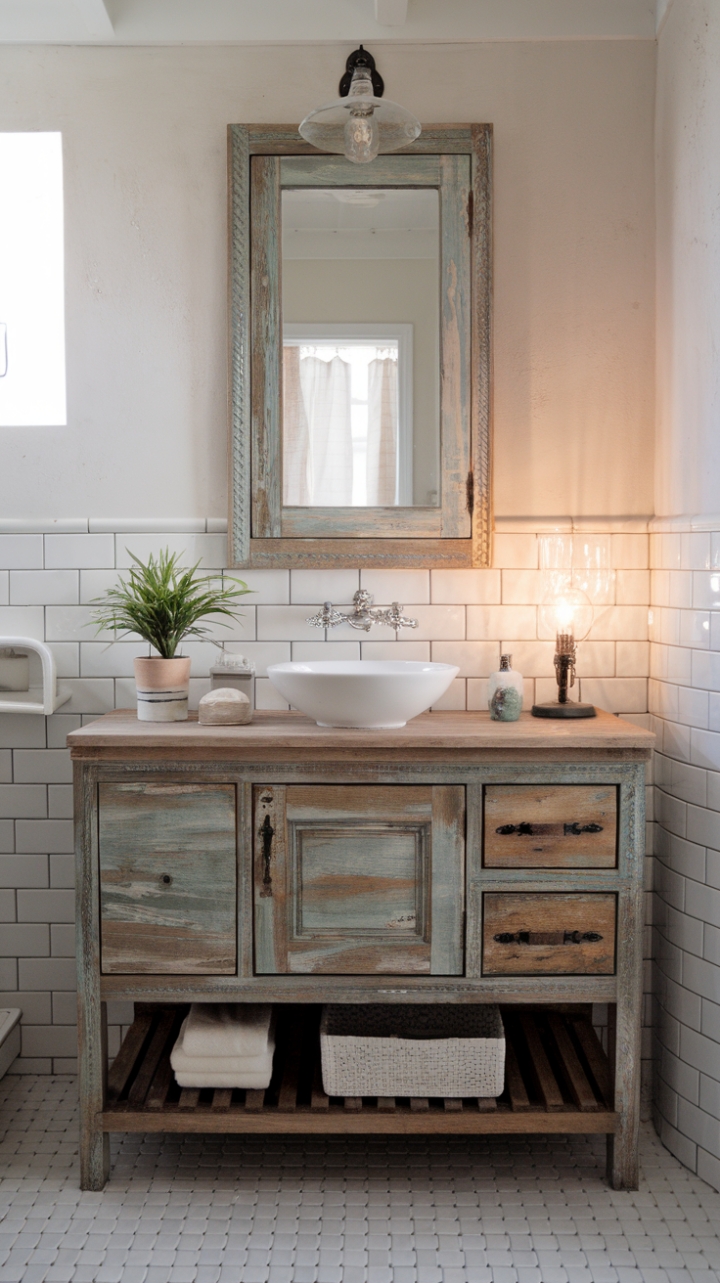 Vintage Charm Meets Modern Simplicity in Farmhouse Bathroom Design