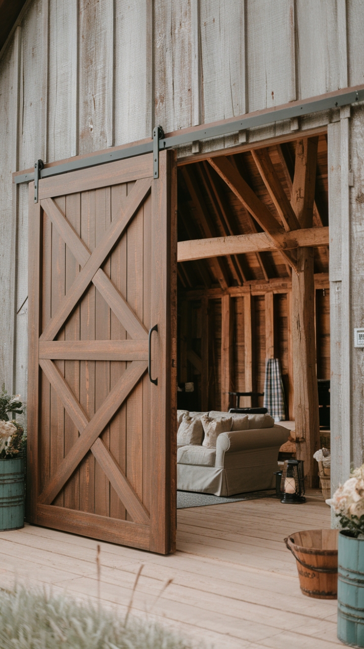 Rustic Elegance: A Rich Brown Barn Door and Cozy Interior
