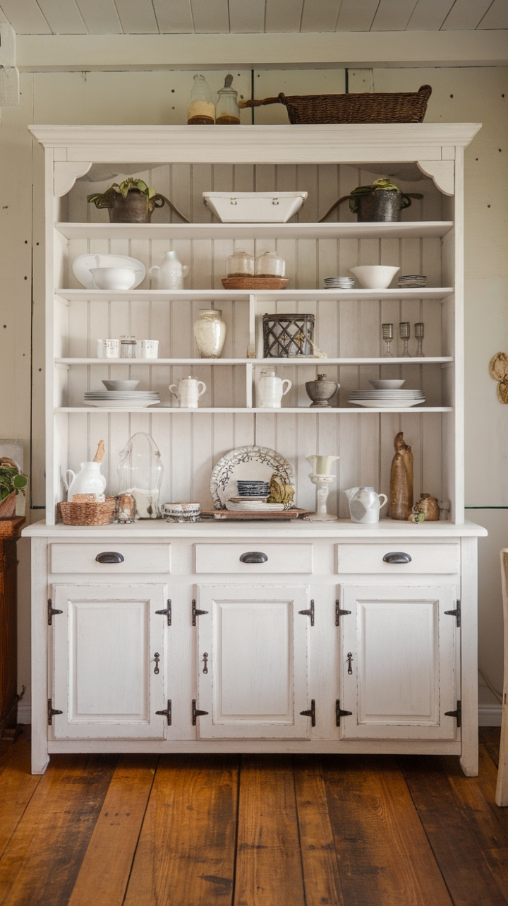 Rustic Elegance: Farmhouse Hutch Enhances Dining Room Charm