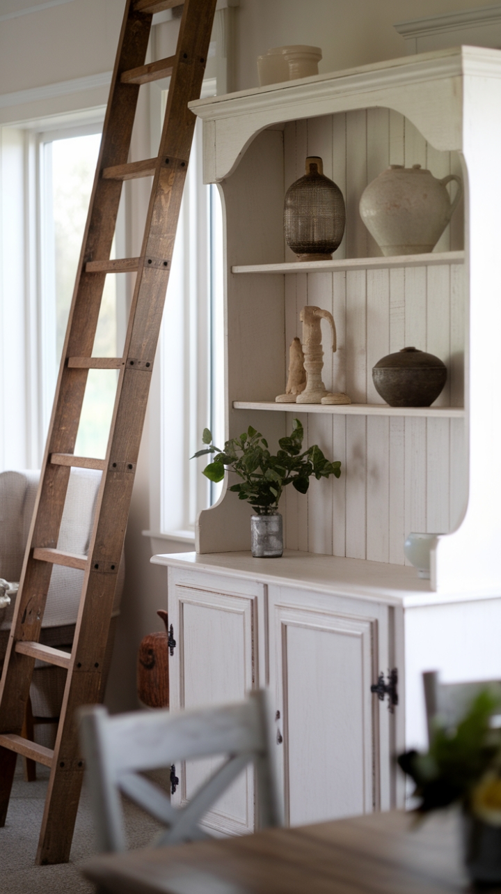 Elegant White Hutch Enhances Cozy Living Space