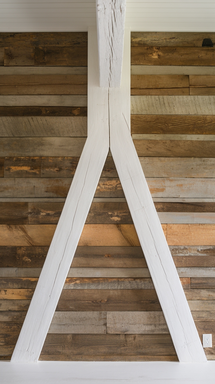 Weathered White Shiplap and Architectural Beam Define a Modern Farmhouse
