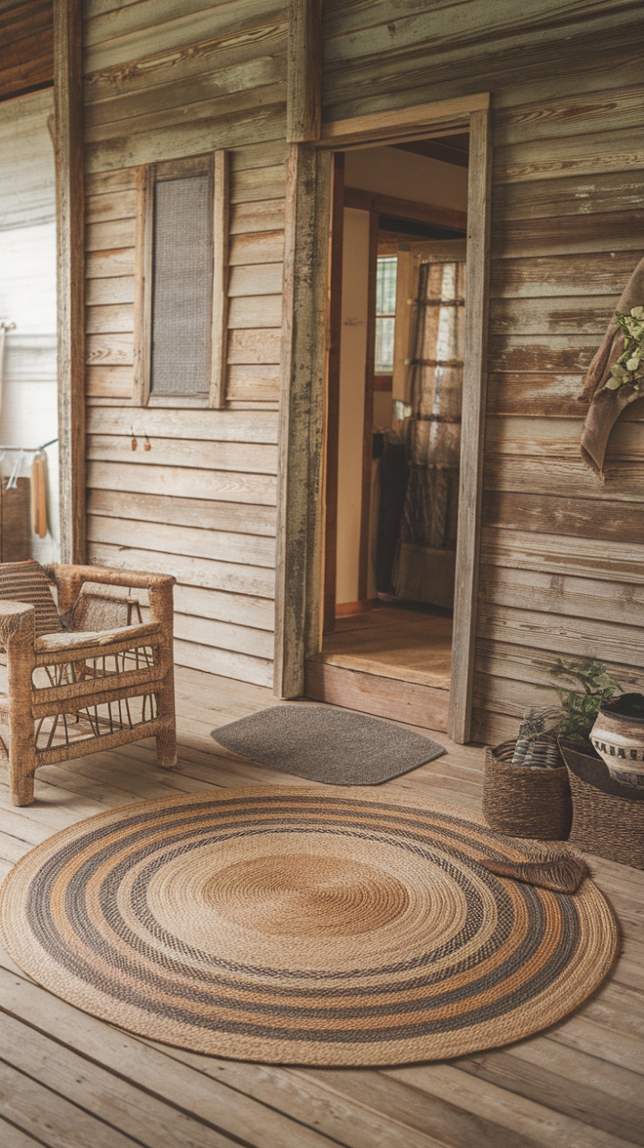 Earthy Braided Rug Enhances Rustic Living Room