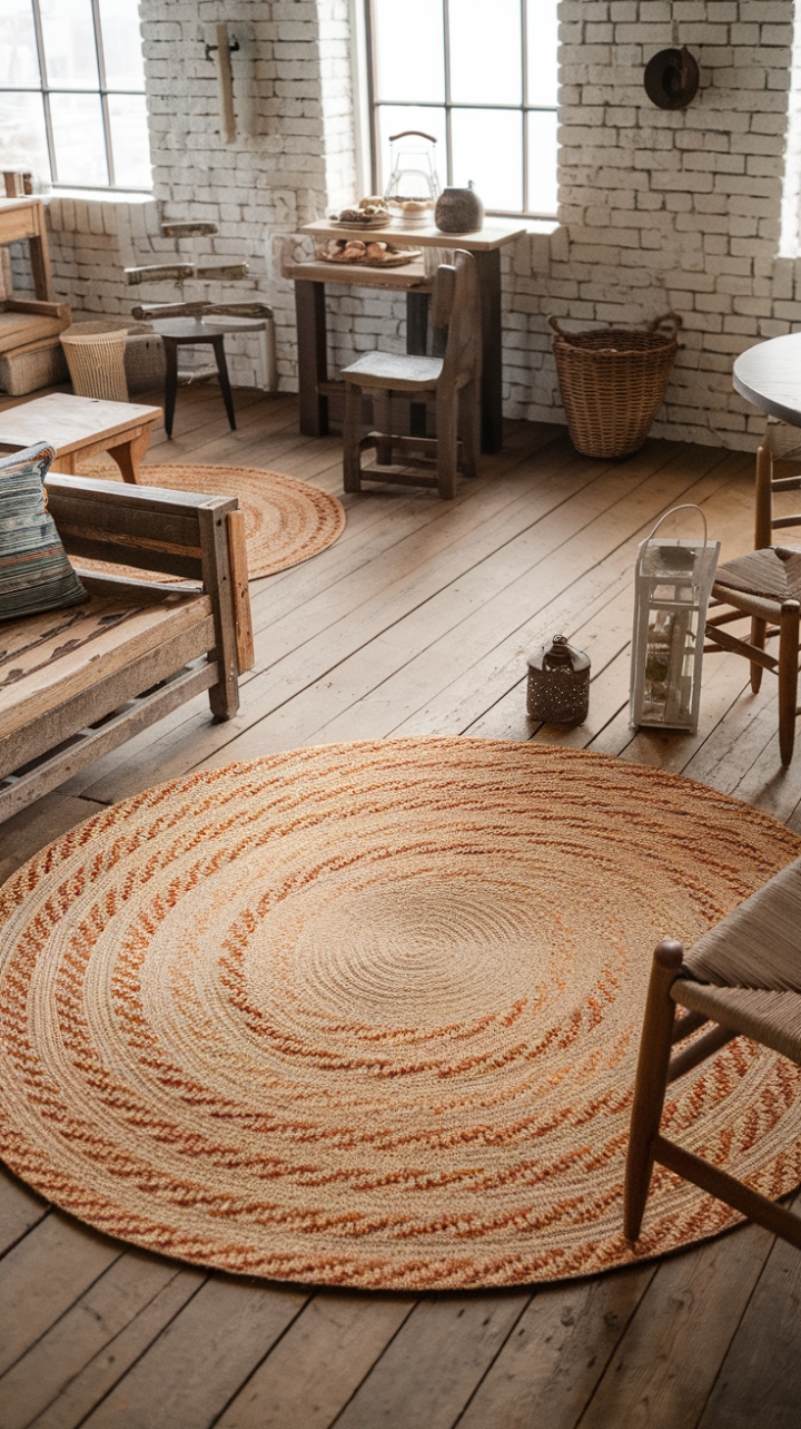 Warmth and Texture: Vintage Rug Completes Rustic Living Space