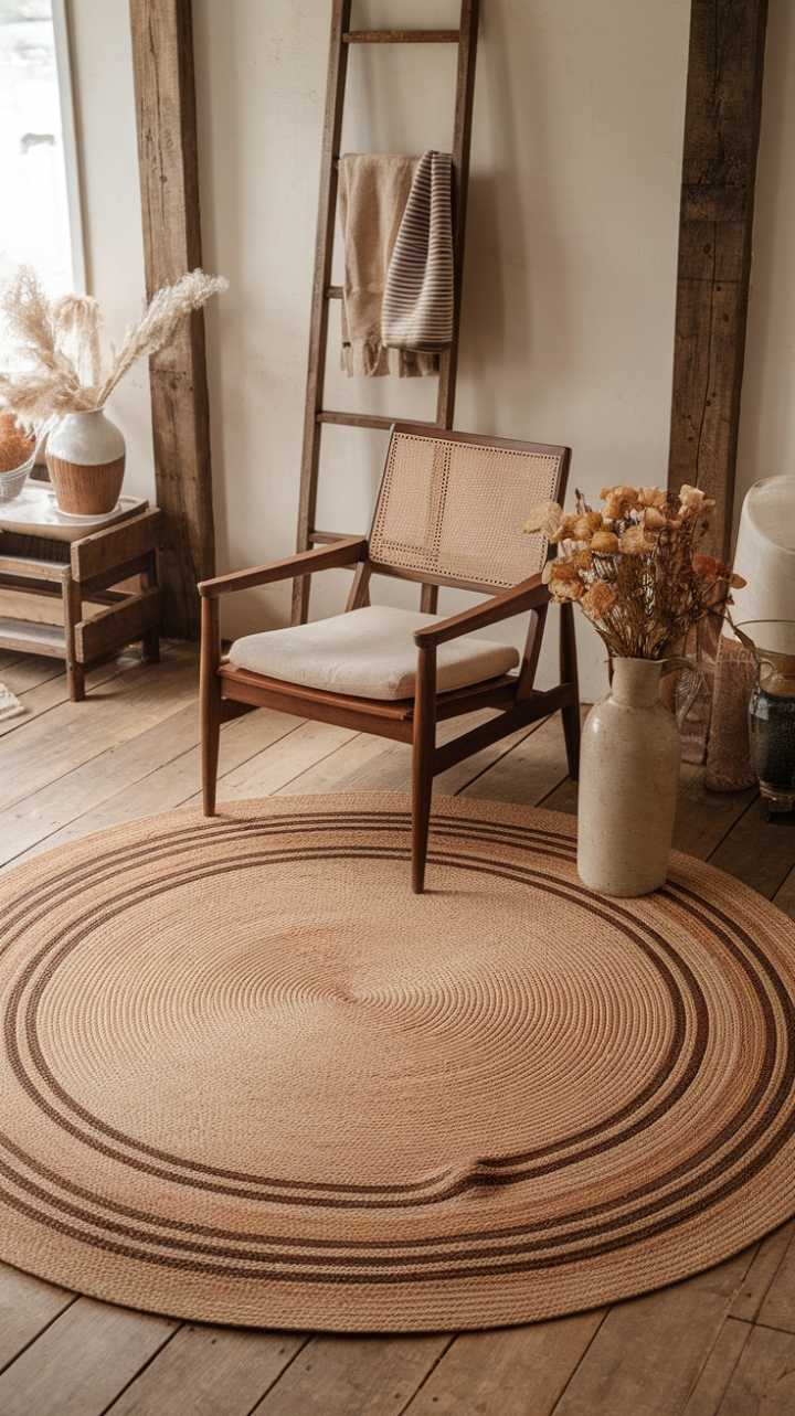 Rustic Elegance: Earthy Tones and Braided Texture for a Warm Living Room