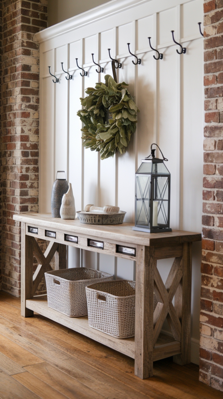 Rustic Charm: Cozy Entryway with Distressed Wood Console