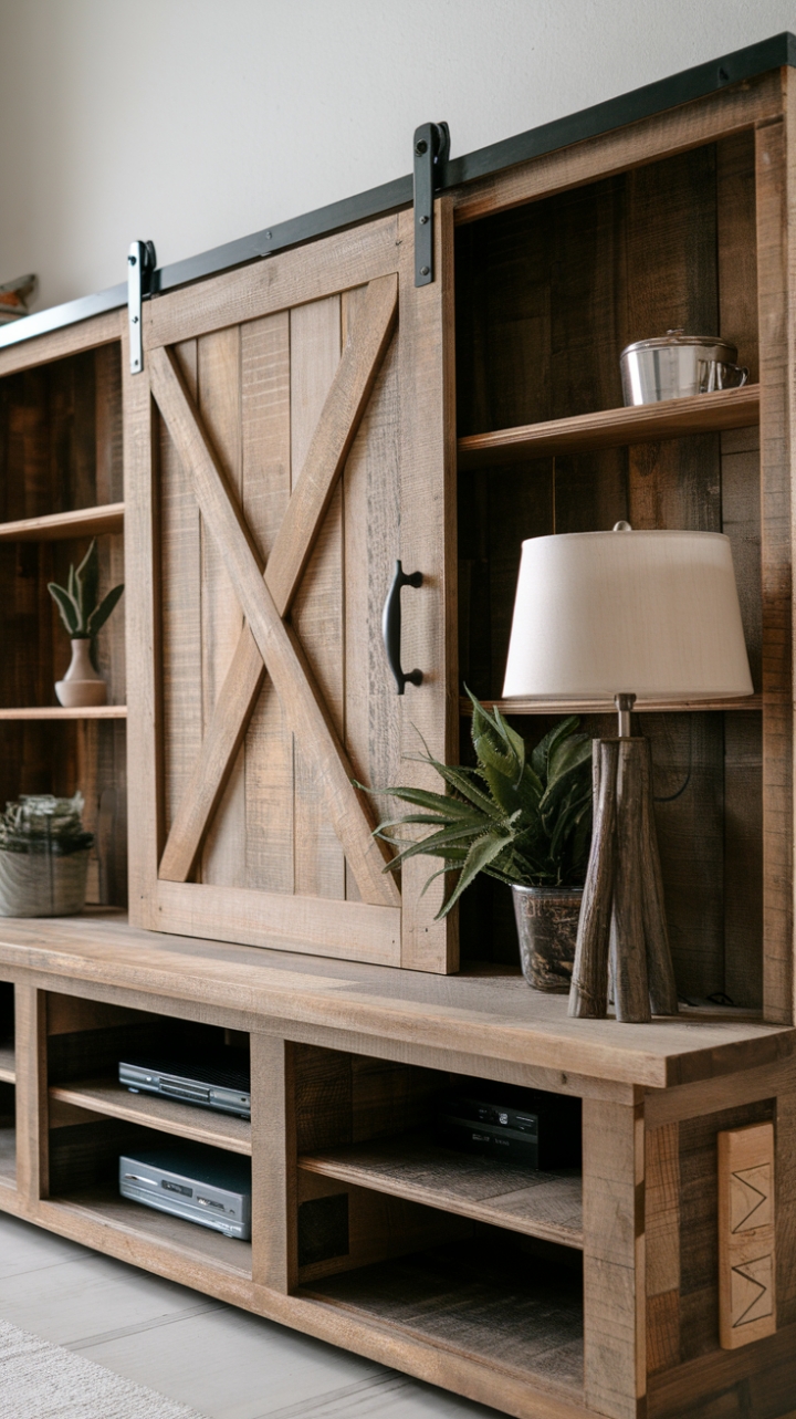 Charming Rustic TV Stand with Sliding Barn Door