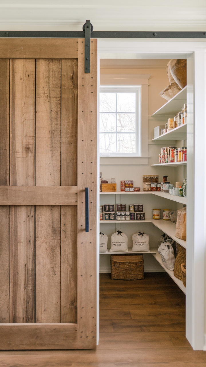 Inviting Farmhouse Pantry Featuring Vintage Charm and Warm Wood Tones