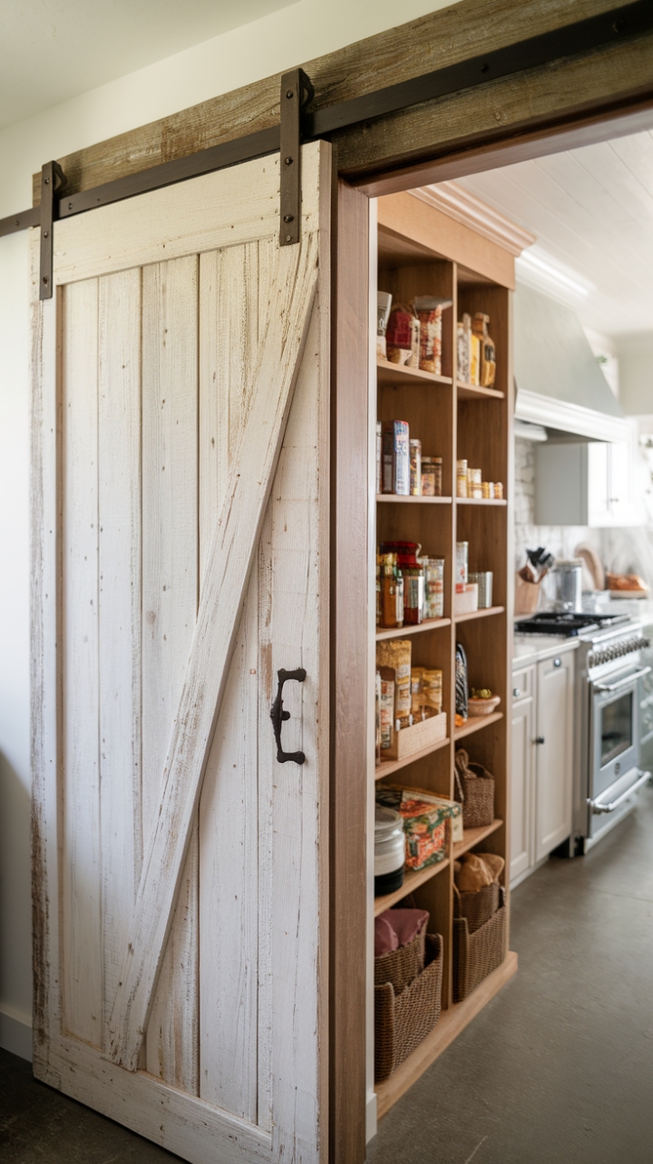 Charming Barn Door Enhances Cozy Pantry Design