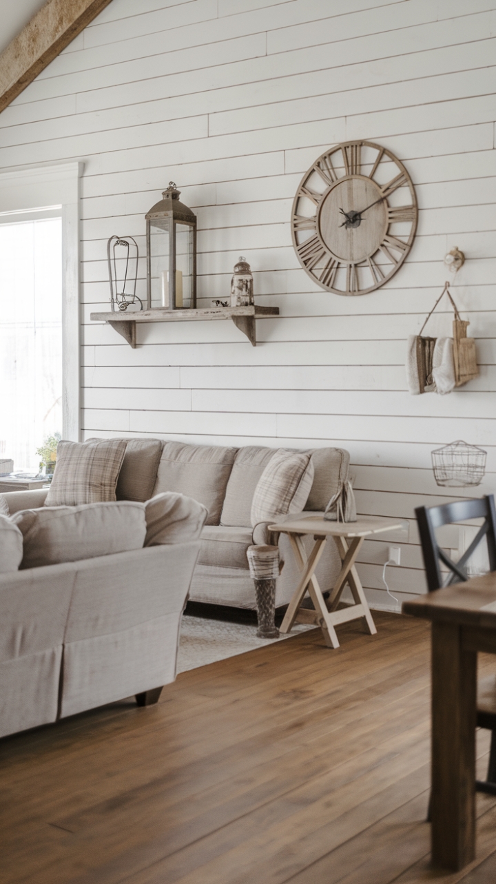 Cozy Rustic Living Room with Shiplap and Farmhouse Accents