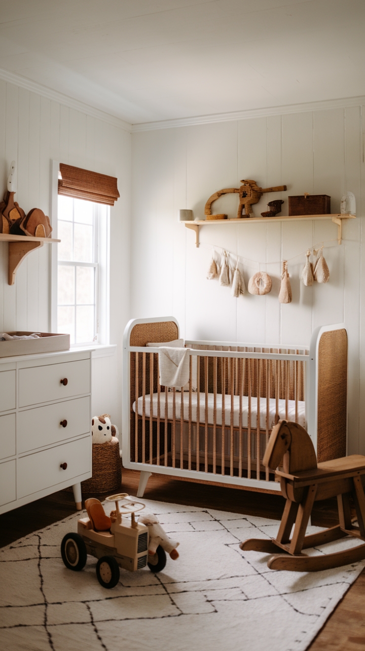 Serene Modern Farmhouse Nursery with Rustic Charm