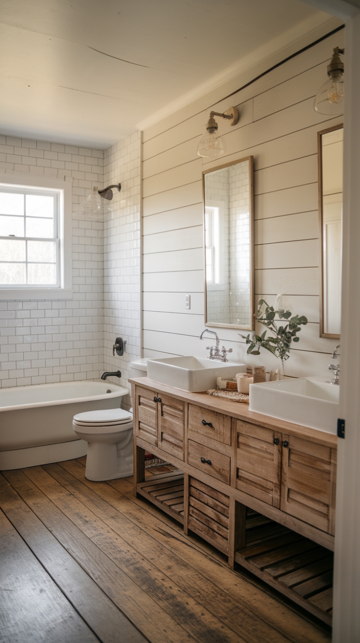 Bright and Serene Farmhouse Bathroom with Shiplap and Natural Light