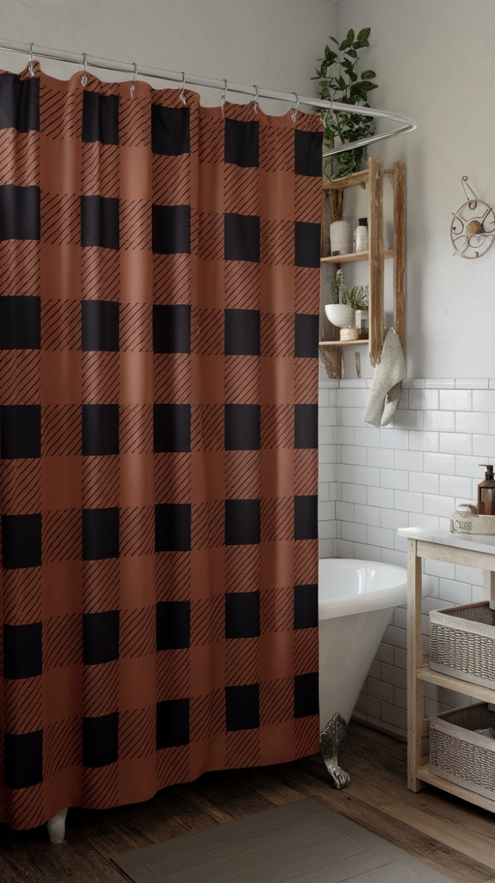 Country Charm: Buffalo Check Shower Curtain for a Cozy Bathroom