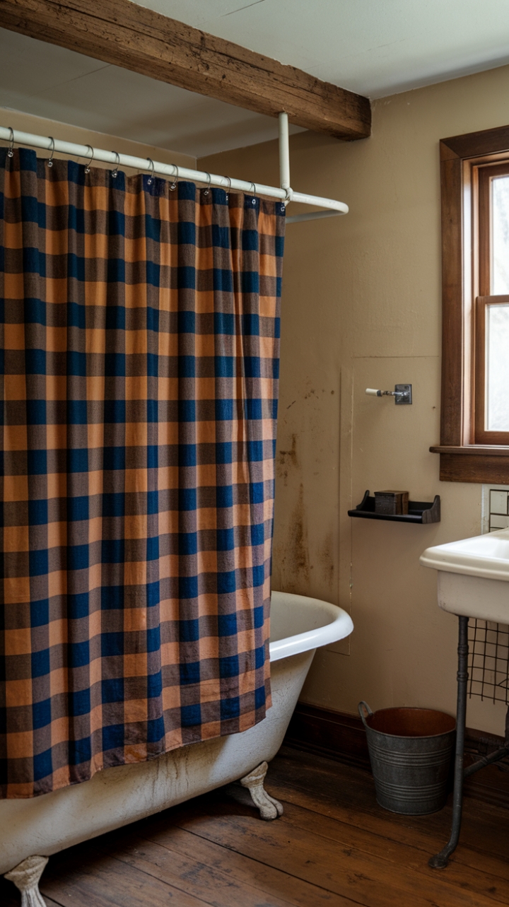 Rustic Elegance: Buffalo Check Shower Curtain for Cozy Bathroom Charm