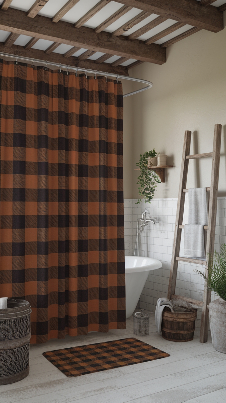 Rustic Charm: Buffalo Check Shower Curtain for Farmhouse Style