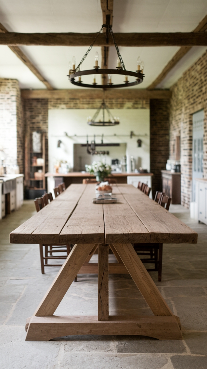 Rustic Charm: A Reclaimed Wood Table Anchors a Warm Farmhouse Space