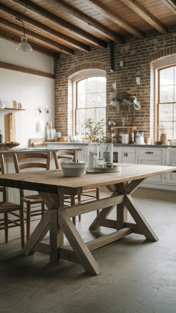 Warm Brick and Wooden Ceilings Enhance Spacious Kitchen Charm