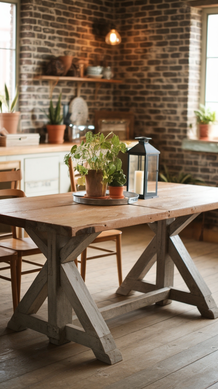 Farmhouse Charm: A Reclaimed Wood Table with Cozy Details