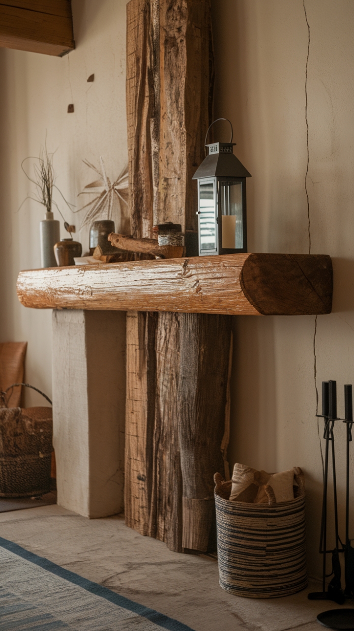 Charming Wood Beam Mantle for Cozy Elegance