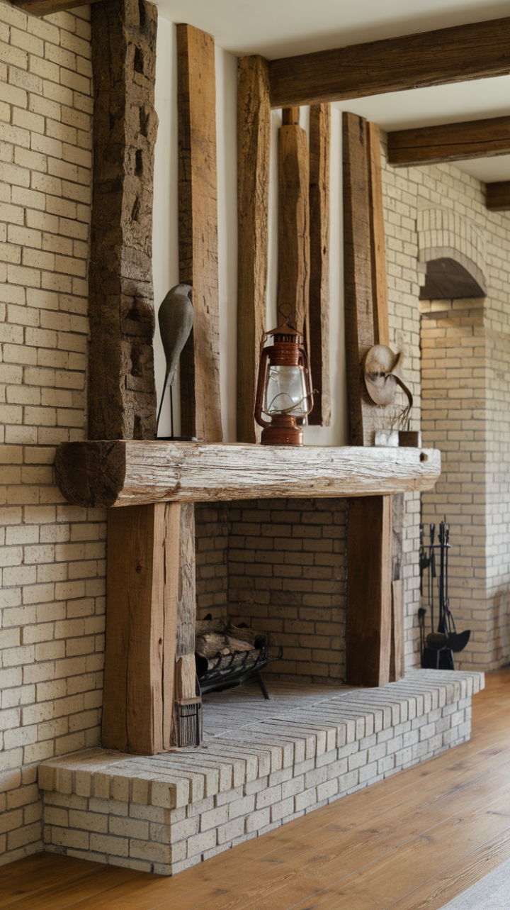Rustic Reclaimed Wood Mantle Enhances Country Charm
