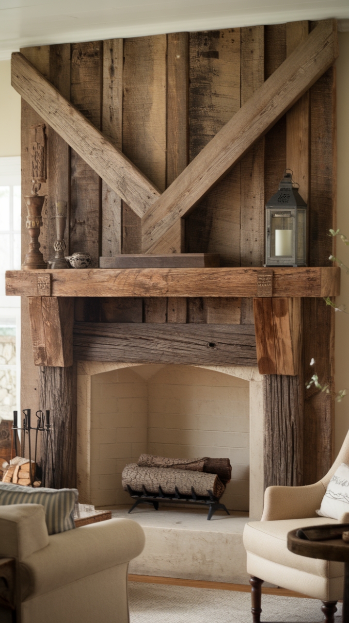 Rustic Charm: Reclaimed Wood Mantle as a Timeless Focal Point