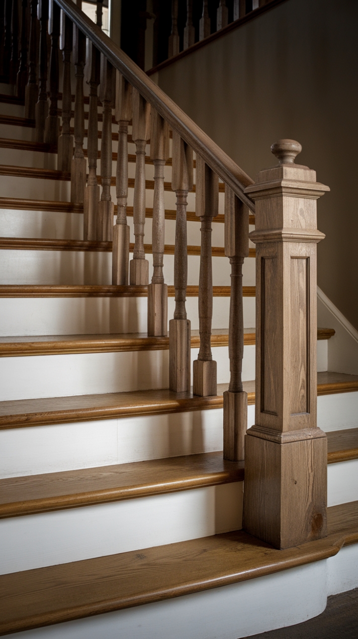 Warm Wooden Stairs Bring Rustic Charm to Farmhouse Heart