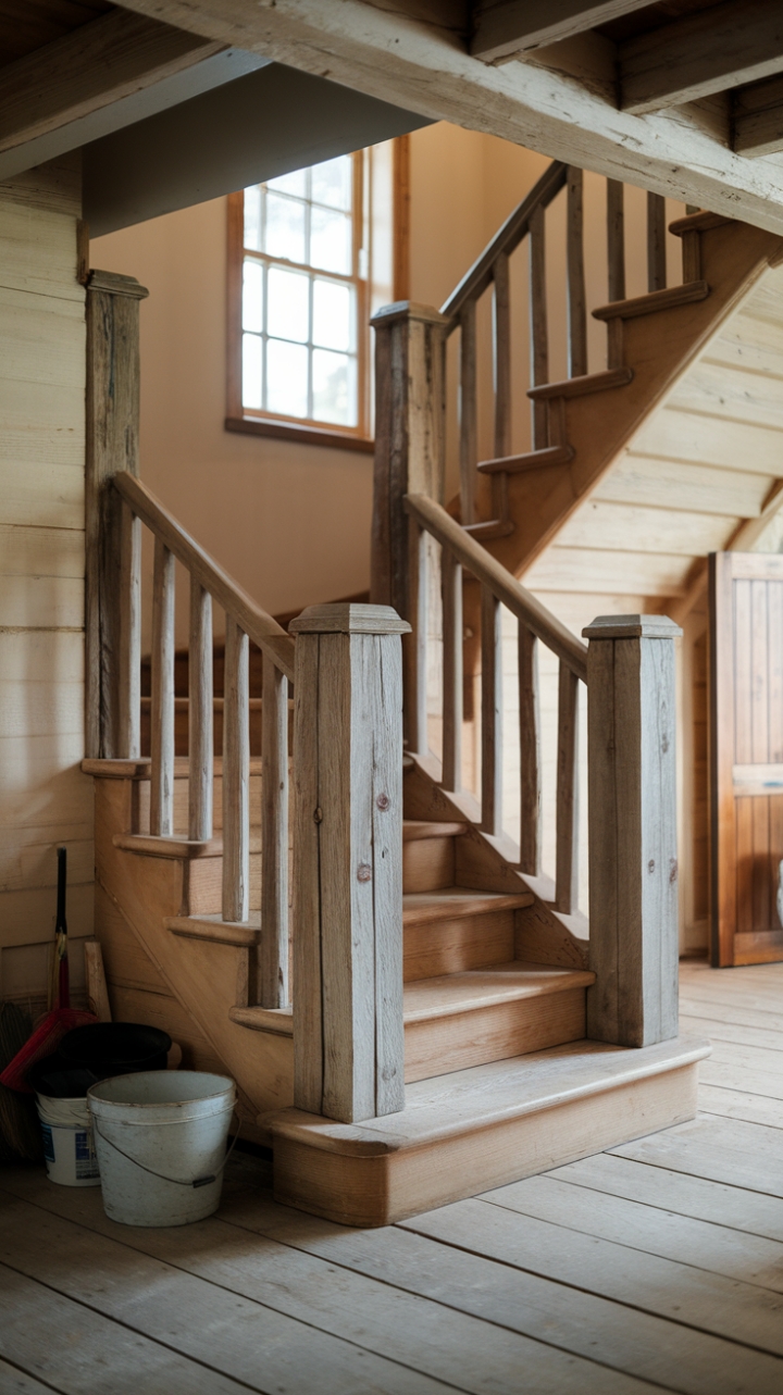 Timeless Warmth: Embrace Rustic Living with a Natural Wooden Staircase