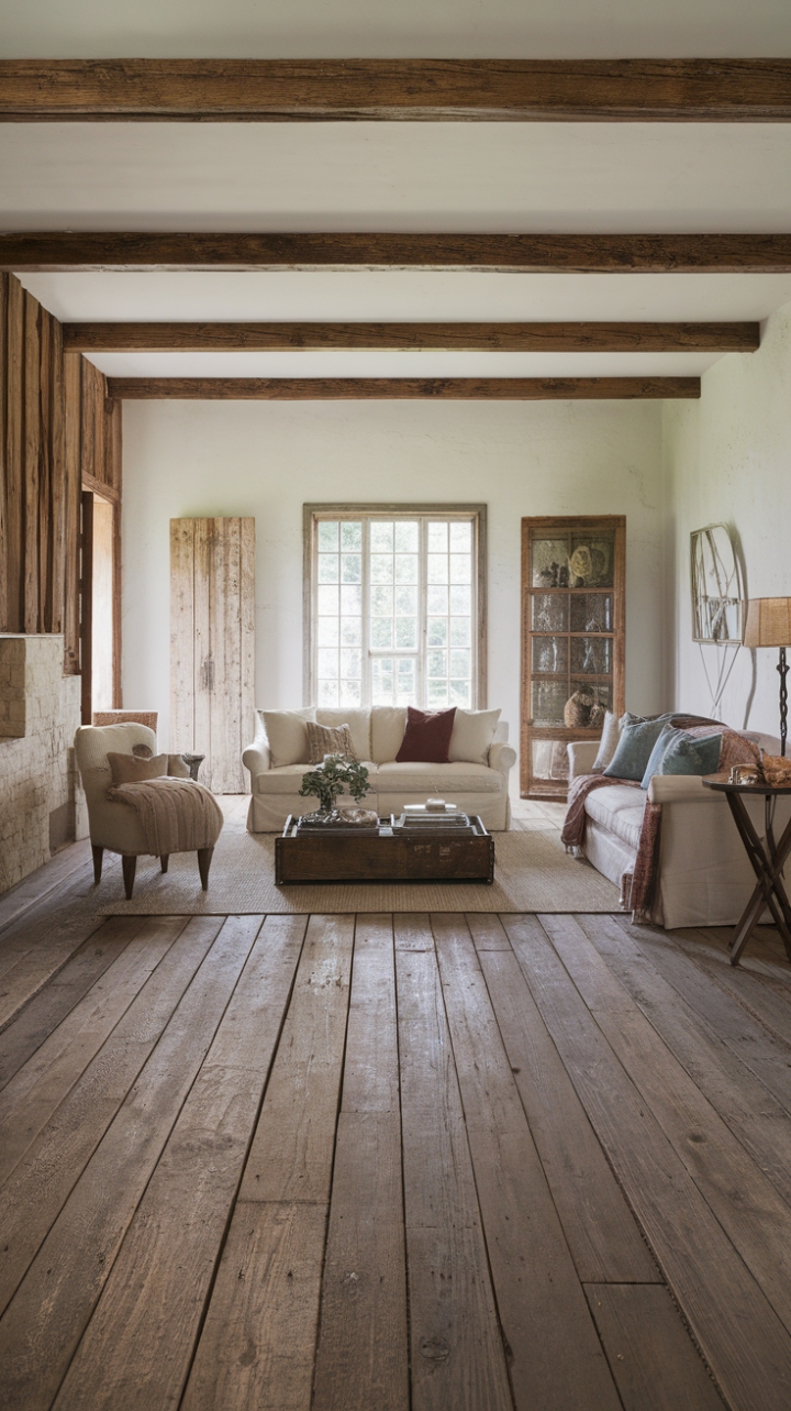 Vintage Farmhouse Elegance with Wide Plank Reclaimed Barnwood Flooring